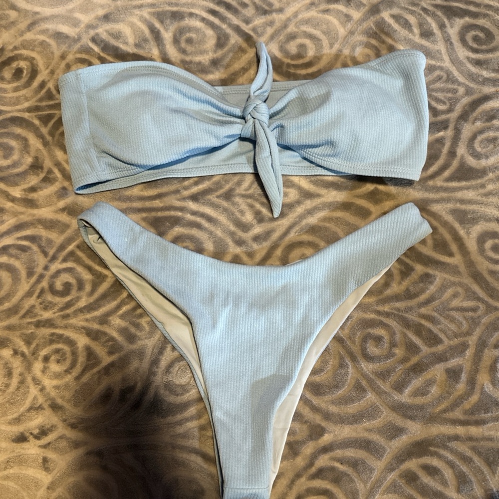 Sky Blue Knotted Bandeau Bikini Set